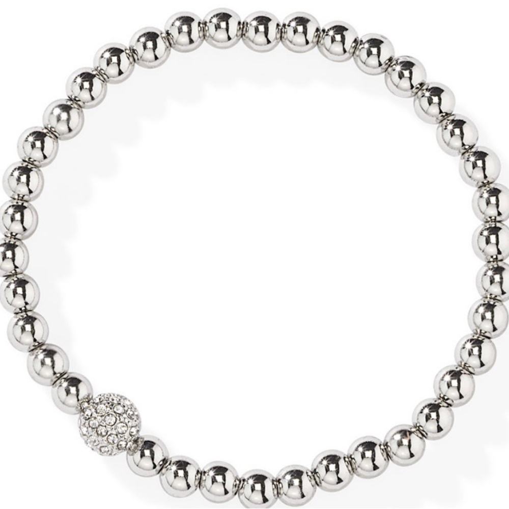 DAINTY MARS STRETCH SILVER METAL BEADED WITH SPARKLING BALL CIRCLE